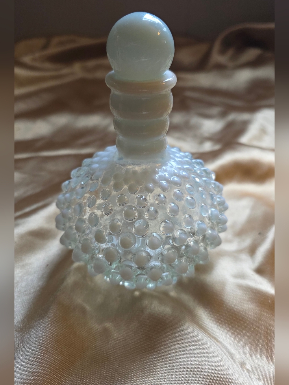 Vintage Fenton Opalescent Hobnail Moonstone Glass Perfume Bottle in Pale Aqua